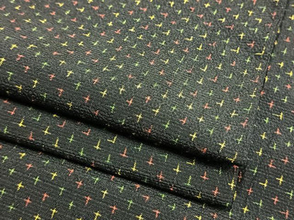 平和屋着物▽本塩沢 単衣 蚊絣 黒地 正絹 逸品 AAAW7645fy