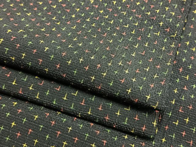 平和屋着物▽本塩沢 単衣 蚊絣 黒地 正絹 逸品 AAAW7645fy