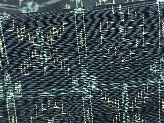 平和屋着物▽上質な紬　単衣　幾何学文様　高島屋扱い　正絹　逸品　AAAW7646fy