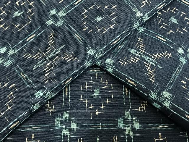 平和屋着物▽上質な紬　単衣　幾何学文様　高島屋扱い　正絹　逸品　AAAW7646fy