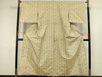 平和屋着物▽上質な紬 単衣 麻の葉文様 正絹 逸品 AAAW7647fy