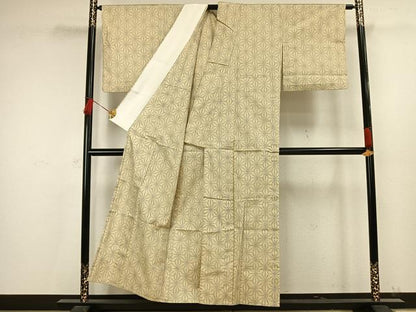 平和屋着物▽上質な紬 単衣 麻の葉文様 正絹 逸品 AAAW7647fy