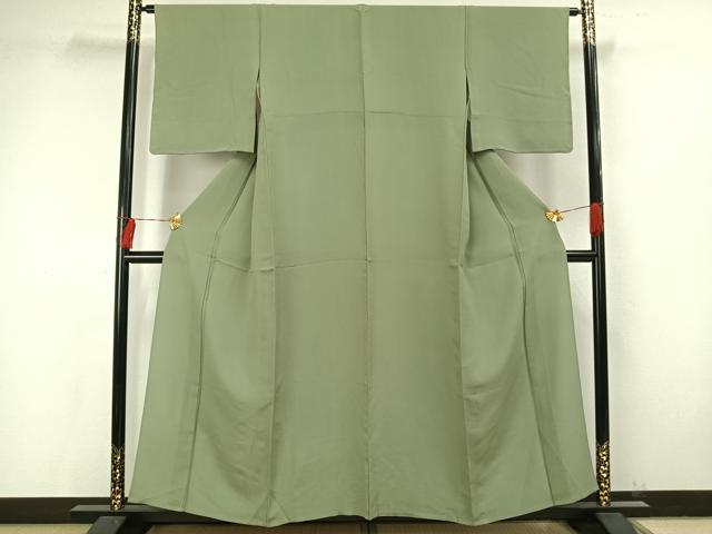 平和屋着物▽上質な色無地　単衣　山葵色　正絹　逸品　AAAW7649fy