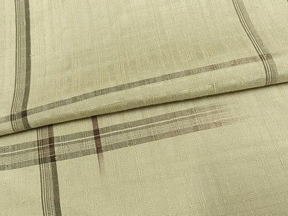 平和屋着物▽上質な紬 単衣 紬紅梅織 格子 反端付き 正絹 逸品 未使用 AAAW7653fy