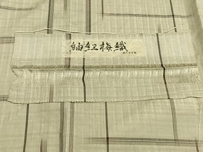 平和屋着物▽上質な紬 単衣 紬紅梅織 格子 反端付き 正絹 逸品 未使用 AAAW7653fy