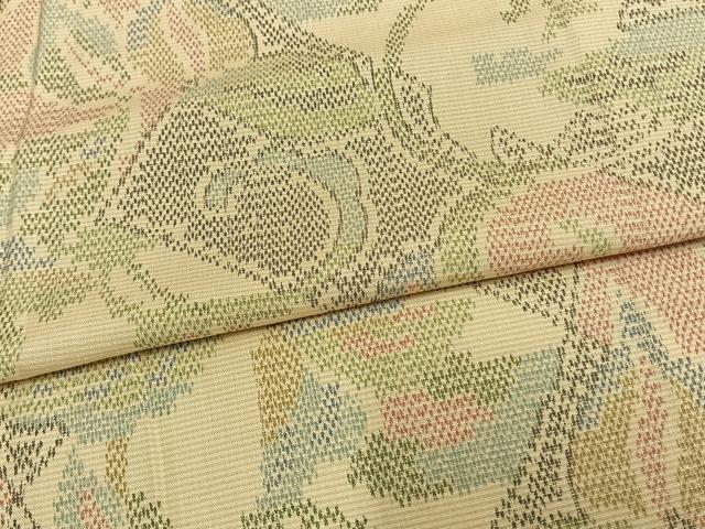 平和屋着物▽上質な紬 単衣 草花文 正絹 逸品 AAAW7655fy