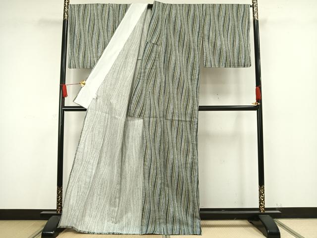 平和屋着物▽小紋　単衣　変わり縞　洗える着物　AAAW7665fy