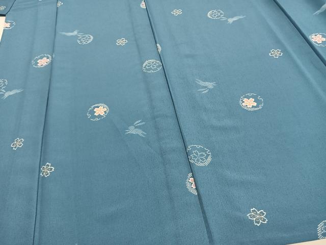 平和屋着物▽小紋 単衣 花丸文 兎 洗える着物 AAAW7668fy