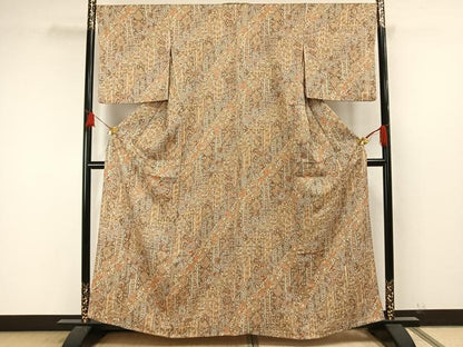 平和屋着物▽上質な小紋 単衣 更紗花文 正絹 逸品 AAAW7676fy