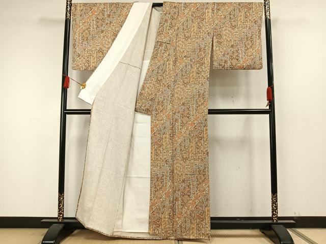 平和屋着物▽上質な小紋 単衣 更紗花文 正絹 逸品 AAAW7676fy