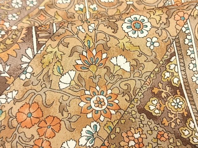 平和屋着物▽上質な小紋 単衣 更紗花文 正絹 逸品 AAAW7676fy