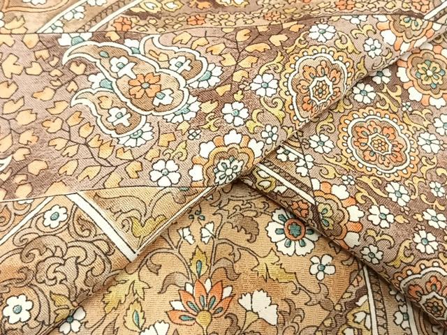 平和屋着物▽上質な小紋 単衣 更紗花文 正絹 逸品 AAAW7676fy