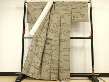 平和屋着物▽上質な紬 単衣 幾何学文様 正絹 逸品 AAAW7678fy