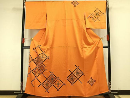 平和屋着物▽訪問着 単衣 駒刺繍 吉祥花文 金彩 正絹 逸品 AAAW7680fy