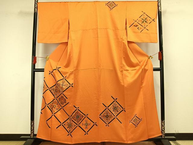 平和屋着物▽訪問着 単衣 駒刺繍 吉祥花文 金彩 正絹 逸品 AAAW7680fy