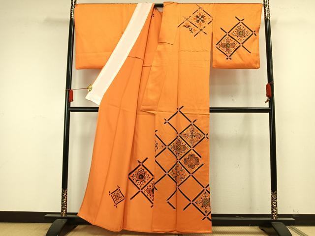 平和屋着物▽訪問着 単衣 駒刺繍 吉祥花文 金彩 正絹 逸品 AAAW7680fy