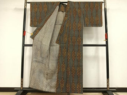 平和屋着物▽小紋 単衣 立涌麻の葉文様 黒地 未使用 AAAW7682fy