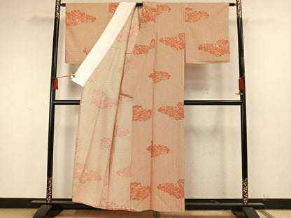 平和屋着物▽上質な小紋 単衣 雲取り風景花文 正絹 逸品 未使用 AAAW7683fy