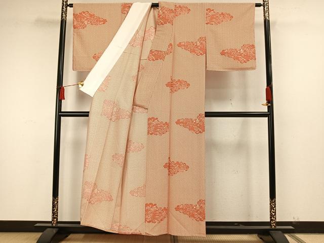 平和屋着物▽上質な小紋 単衣 雲取り風景花文 正絹 逸品 未使用 AAAW7683fy