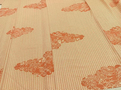 平和屋着物▽上質な小紋 単衣 雲取り風景花文 正絹 逸品 未使用 AAAW7683fy