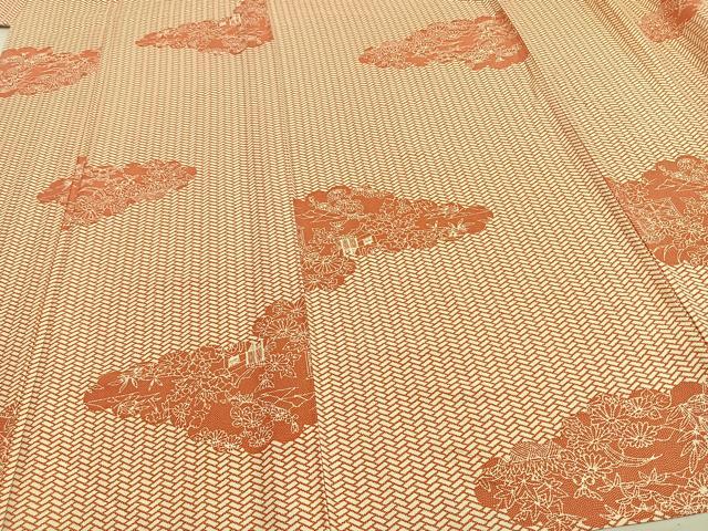 平和屋着物▽上質な小紋 単衣 雲取り風景花文 正絹 逸品 未使用 AAAW7683fy