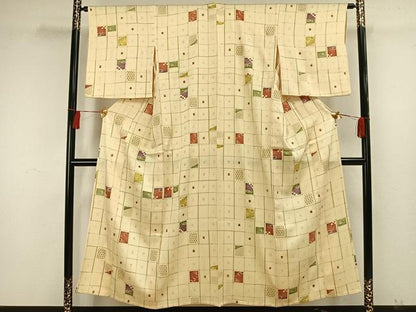 平和屋着物▽上質な小紋 単衣 色紙文 金彩 正絹 逸品 AAAW7684fy