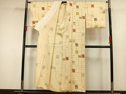 平和屋着物▽上質な小紋 単衣 色紙文 金彩 正絹 逸品 AAAW7684fy