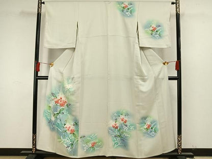 平和屋着物▽訪問着 単衣 草花文 暈し染め 正絹 逸品 AAAW7685fy