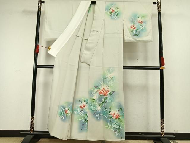 平和屋着物▽訪問着 単衣 草花文 暈し染め 正絹 逸品 AAAW7685fy