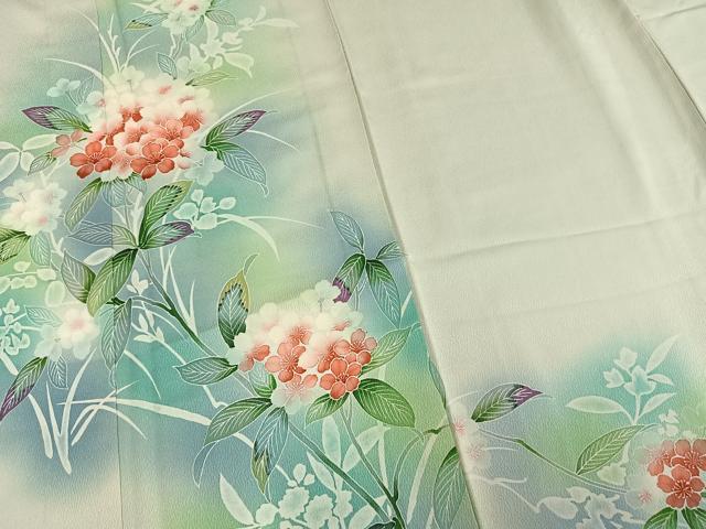 平和屋着物▽訪問着 単衣 草花文 暈し染め 正絹 逸品 AAAW7685fy