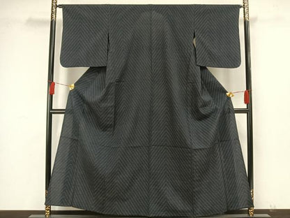 平和屋着物▽本塩沢　単衣　幾何学文様　正絹　逸品　AAAW7686fy