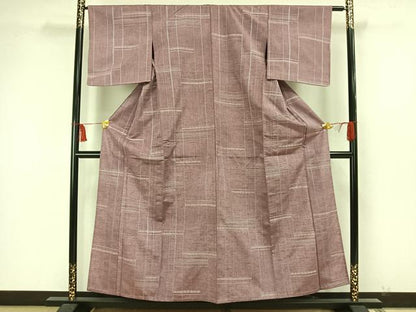 平和屋着物▽上質な紬 単衣 花織 横段文 正絹 逸品 AAAW7687fy