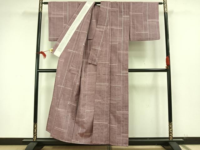 平和屋着物▽上質な紬 単衣 花織 横段文 正絹 逸品 AAAW7687fy