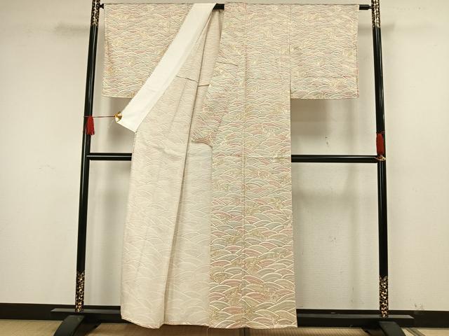 平和屋着物▽上質な小紋 単衣 立浪文 正絹 逸品 AAAW7688fy