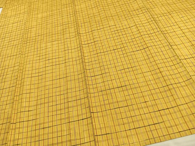 平和屋着物▽上質な紬　単衣　格子　正絹　逸品　AAAW7689fy