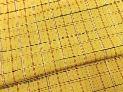平和屋着物▽上質な紬　単衣　格子　正絹　逸品　AAAW7689fy