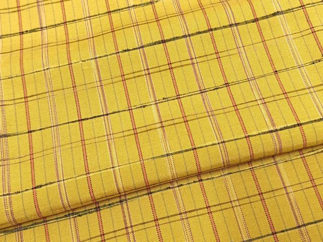 平和屋着物▽上質な紬　単衣　格子　正絹　逸品　AAAW7689fy