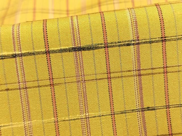 平和屋着物▽上質な紬　単衣　格子　正絹　逸品　AAAW7689fy
