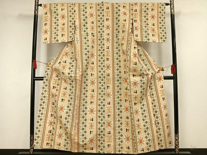 平和屋着物▽上質な紬 単衣 亀甲文様 正絹 逸品 AAAW7690fy