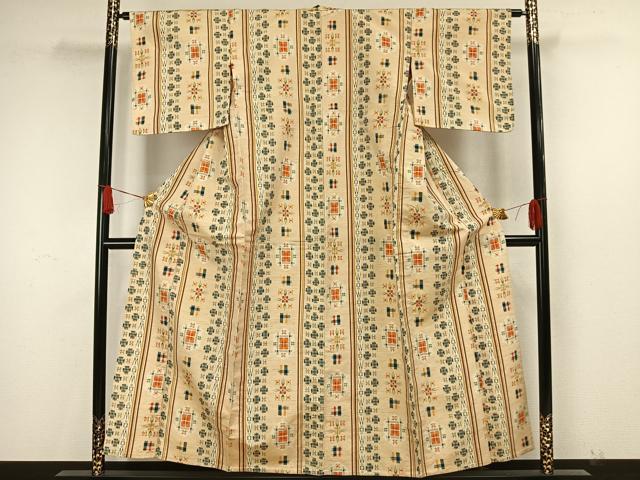 平和屋着物▽上質な紬 単衣 亀甲文様 正絹 逸品 AAAW7690fy