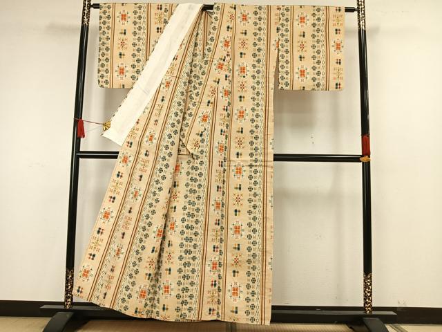 平和屋着物▽上質な紬 単衣 亀甲文様 正絹 逸品 AAAW7690fy