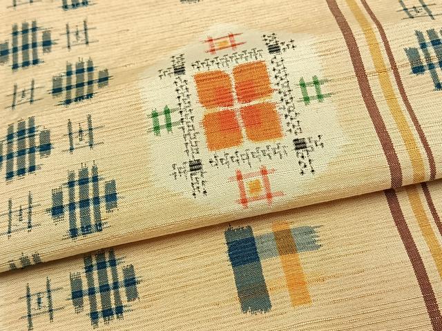 平和屋着物▽上質な紬 単衣 亀甲文様 正絹 逸品 AAAW7690fy