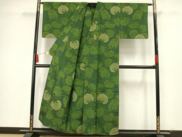 平和屋着物▽上質な紬 単衣 蔦の葉文 正絹 逸品 AAAW7693fy