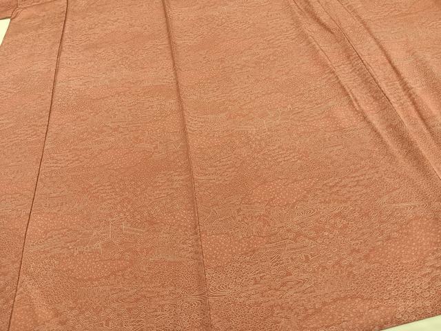 平和屋着物▽江戸小紋 単衣 風景花文 正絹 逸品 AAAW7694fy