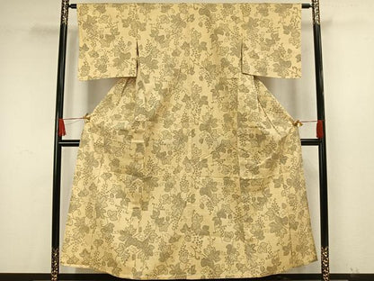 平和屋着物▽上質な小紋 単衣 紬地 蔦の葉文 正絹 逸品 AAAW7695fy