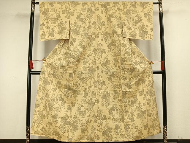 平和屋着物▽上質な小紋 単衣 紬地 蔦の葉文 正絹 逸品 AAAW7695fy