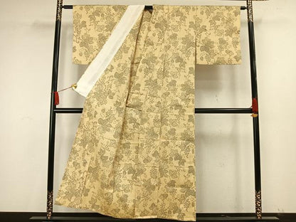 平和屋着物▽上質な小紋 単衣 紬地 蔦の葉文 正絹 逸品 AAAW7695fy