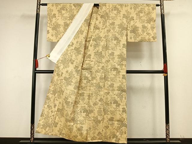 平和屋着物▽上質な小紋 単衣 紬地 蔦の葉文 正絹 逸品 AAAW7695fy