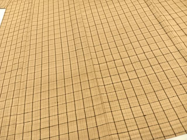 平和屋着物▽上質な紬 単衣 格子 正絹 逸品 AAAW7700fy