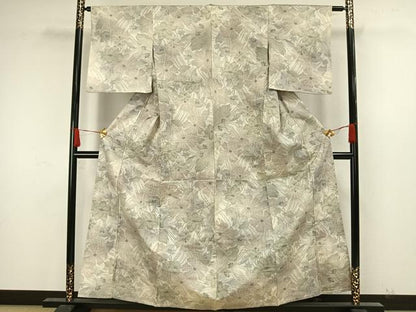 平和屋着物▽上質な紬 単衣 草花文 正絹 逸品 AAAW7702fy